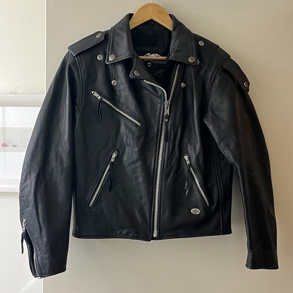 Harley Davidson Black Leather Biker Moto Jacket Coat Women's Small